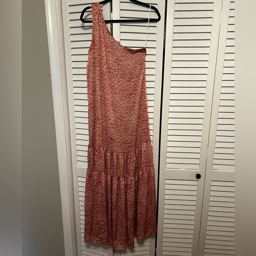 RYEGRASS One Shoulder Long Maxi Dress Ruffle Fit & Flare Shell Size 8 Coral‎